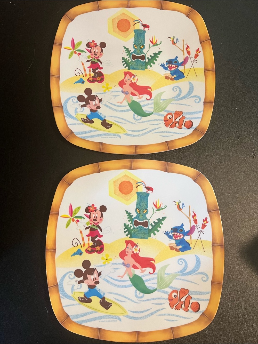 Disney Coastal Characters Bamboo-Trim Dinner Plates in White with Multicolor Art